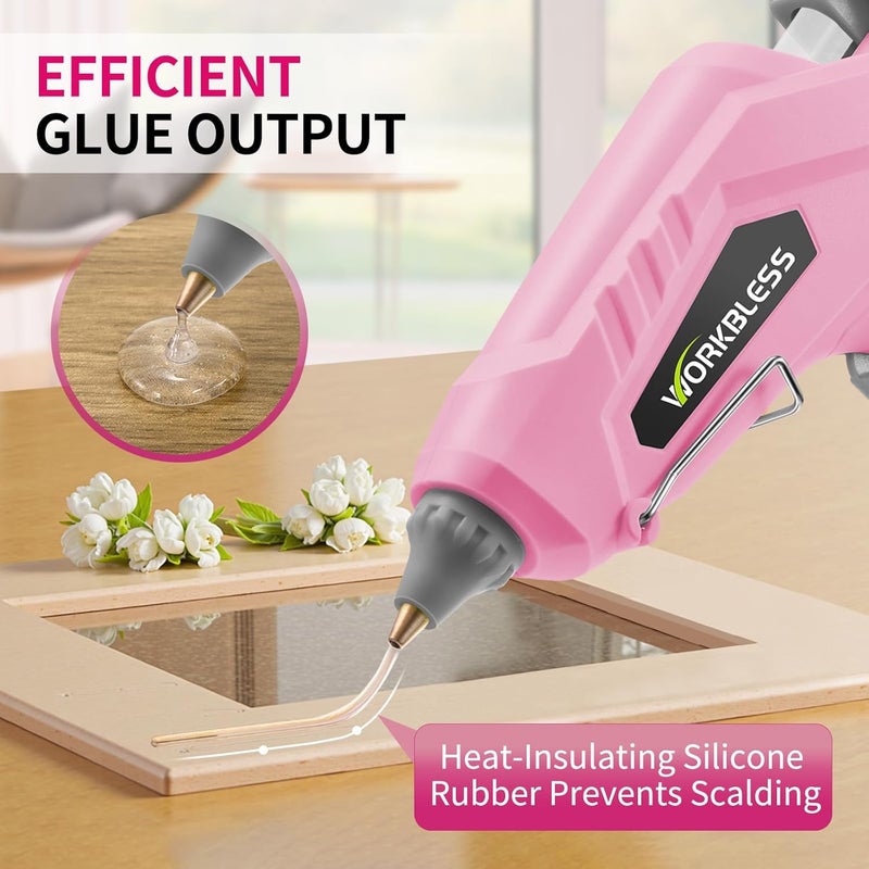WorkBless Pink Hot Glue Gun Full Size, 60W/100W Dual Temp Glue Gun, Fast Heating Heavy and Duty Glue Gun with 20PCS Glue Sticks for Arts, Home Repair, Professional DIY & Industrial Use - Image 4